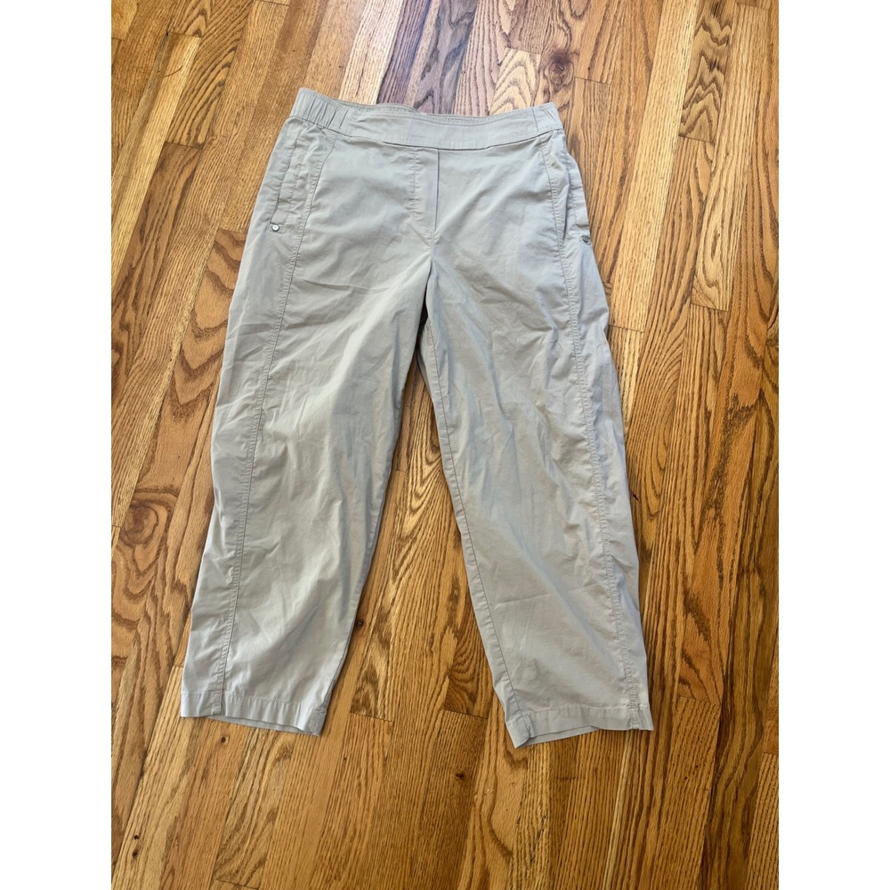 Foil Trapeze Pants Womens 8 Beige Khaki Stretch Cotton Nylon Crop Straight Leg